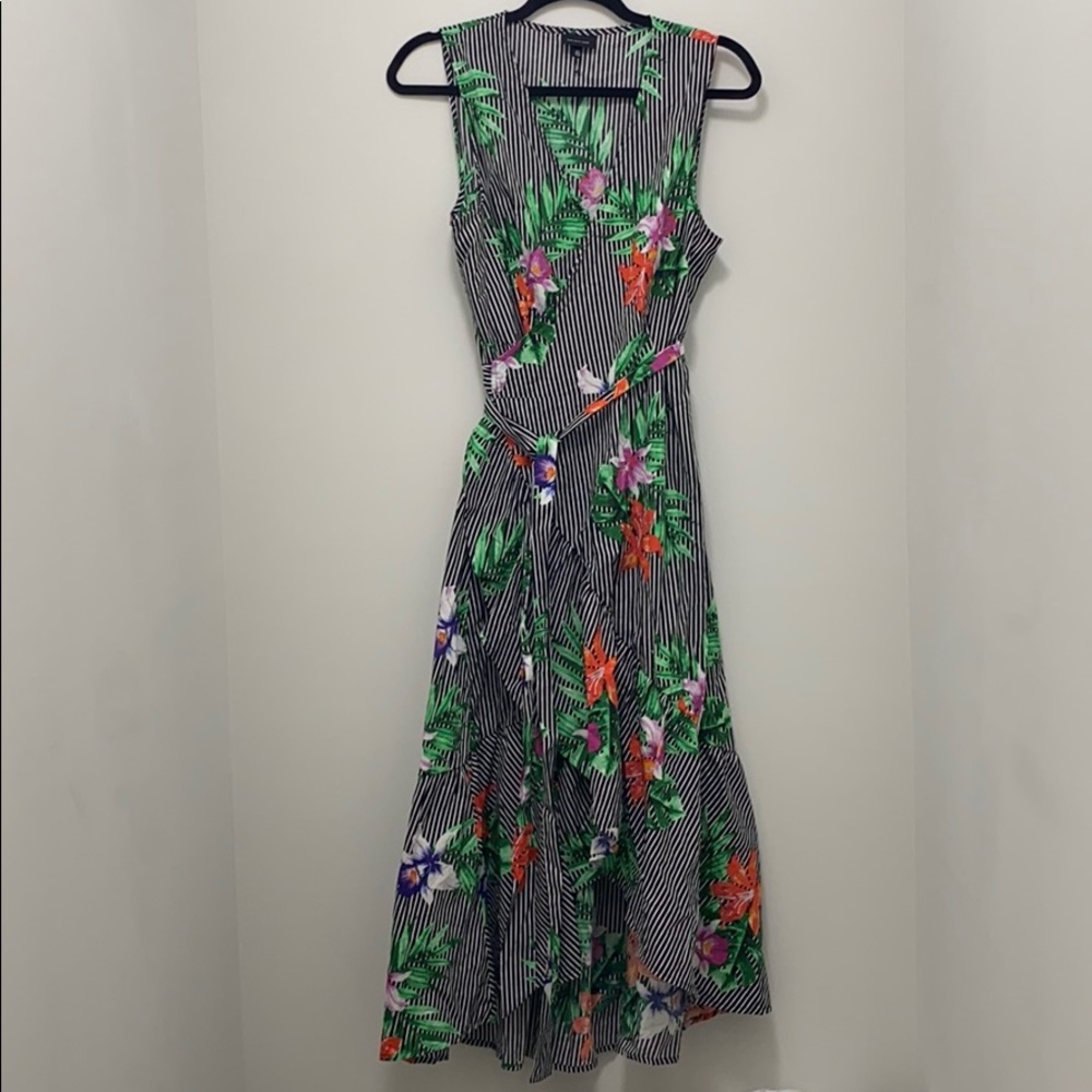 Black and white with flowers wrap dress